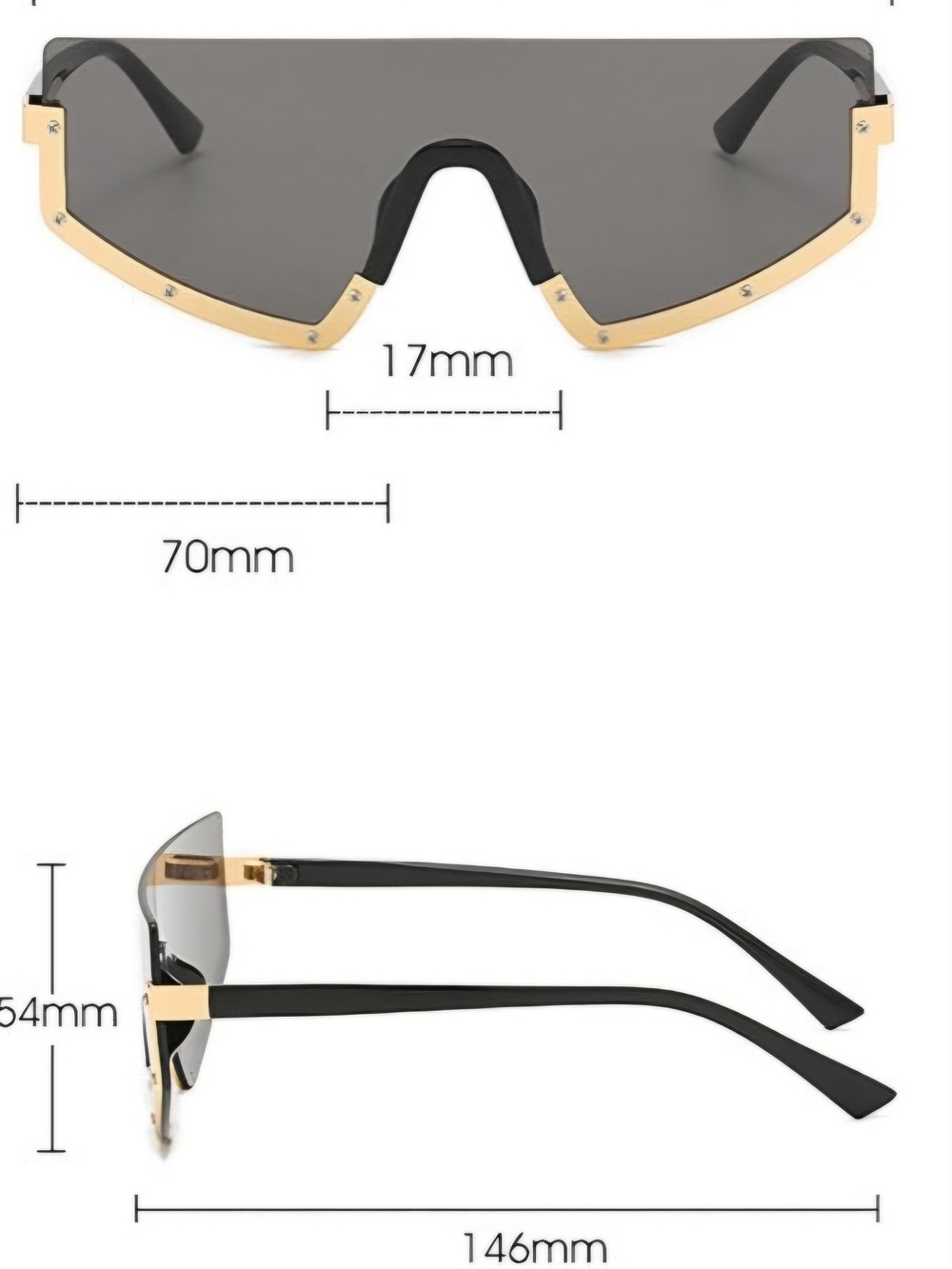 Gold-Trim Black Shield Sunglasses - Women Accessories - Picture 4 of 8